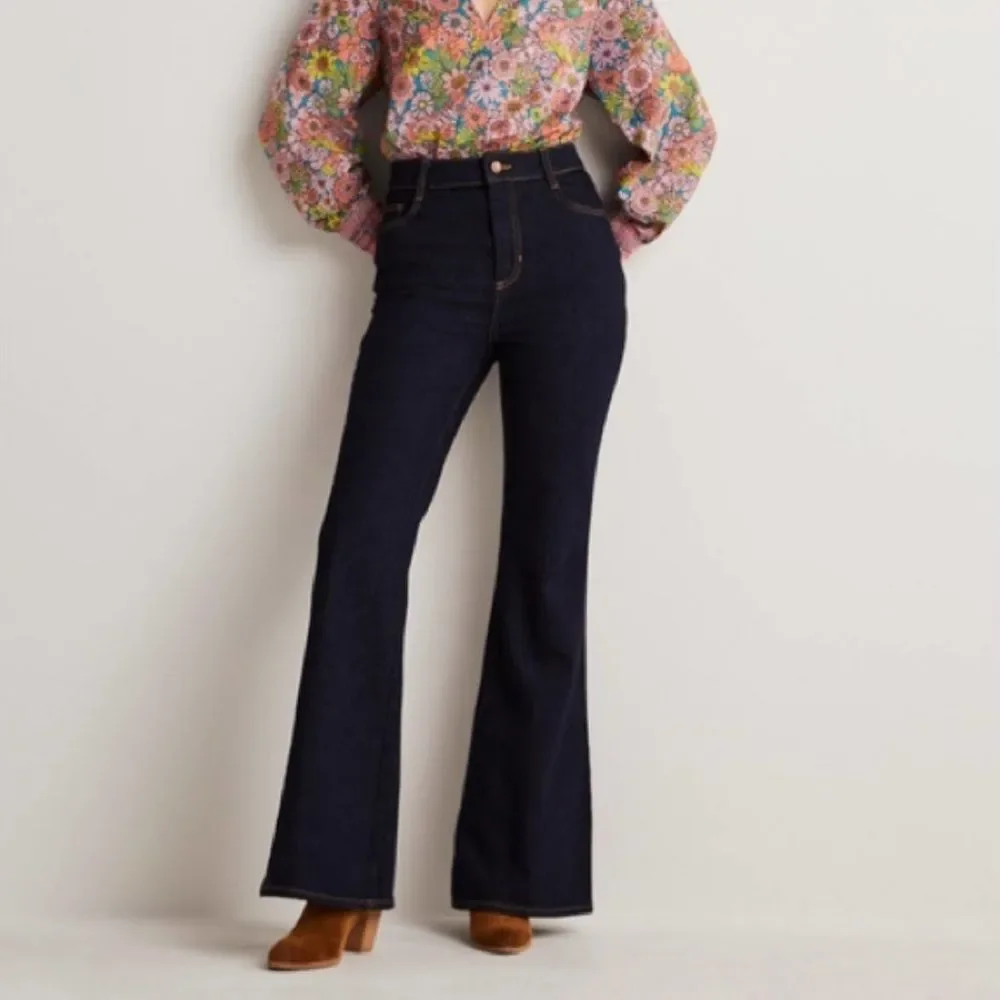 Boden High Rise Flare Jeans Dark Indigo Stretch Denim NWT 8